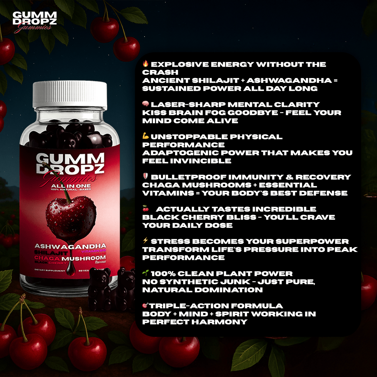 Gumm Dropz® – Black Cherry Gummies - ALL IN ONE 🍒 - GUMM DROPZ®
