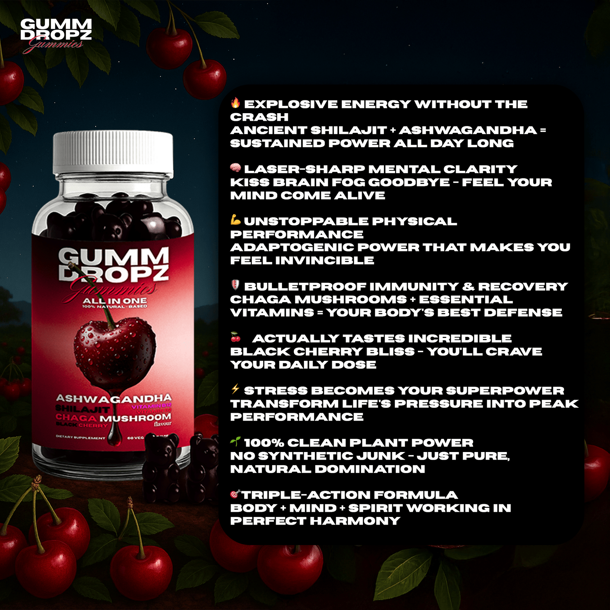 Gumm Dropz® – Black Cherry Gummies - ALL IN ONE 🍒 - GUMM DROPZ®
